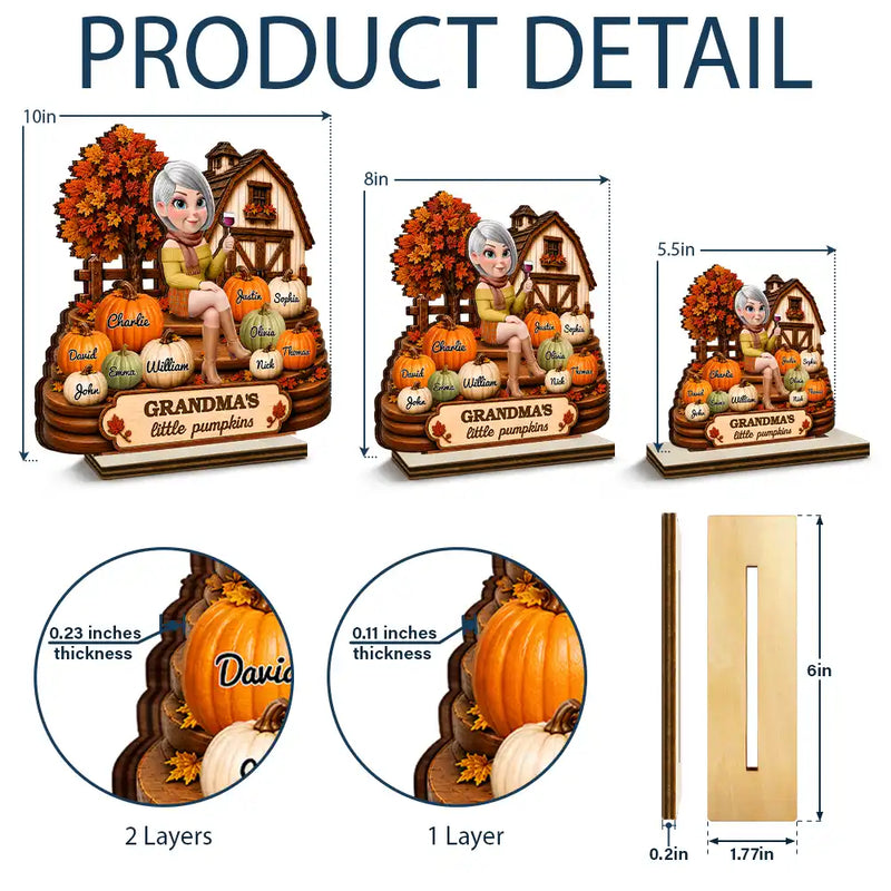 Gift For Grandchildren,Gift For Grandkids,Gift For Grandma,Cozy,Grandma - Grandkids,Vector - Farmhouse Style Grandma's Little Pumpkins - Personalized Custom Shaped Wooden Plaque