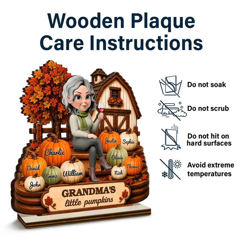 Gift For Grandchildren,Gift For Grandkids,Gift For Grandma,Cozy,Grandma - Grandkids,Vector - Farmhouse Style Grandma's Little Pumpkins - Personalized Custom Shaped Wooden Plaque