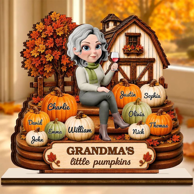 Gift For Grandchildren,Gift For Grandkids,Gift For Grandma,Cozy,Grandma - Grandkids,Vector - Farmhouse Style Grandma's Little Pumpkins - Personalized Custom Shaped Wooden Plaque