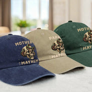 Gift For Father,Gift For Mother,Top Market,Non-Eng,Icon,Proud - Father Of Mayhem - Personalized Vintage Washed Denim Cap