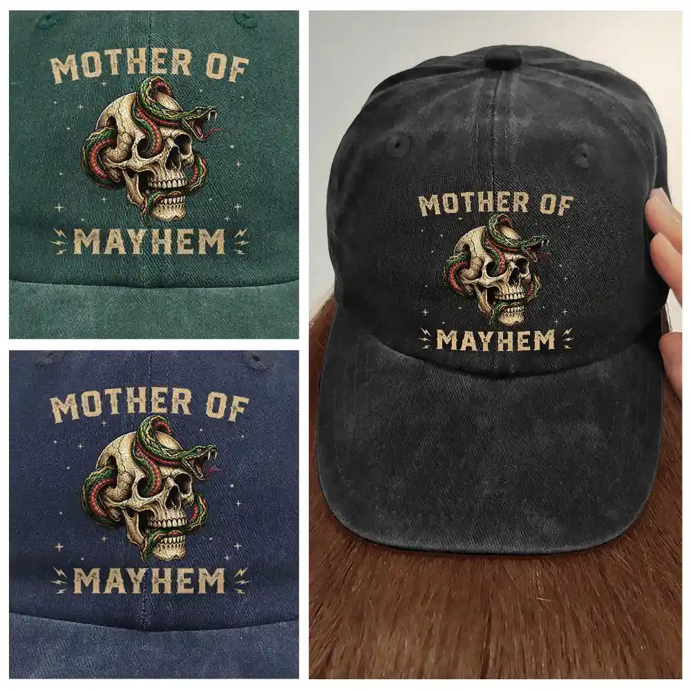 Gift For Father,Gift For Mother,Top Market,Non-Eng,Icon,Proud - Father Of Mayhem - Personalized Vintage Washed Denim Cap