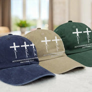 Christian,Gift For Men,Dad - Children,Gift For Father,Gift For Husband,Non-Eng,Icon,Devoted - Fatherhood Is Kingdom Work Cross And Name - Personalized Vintage Washed Denim Cap