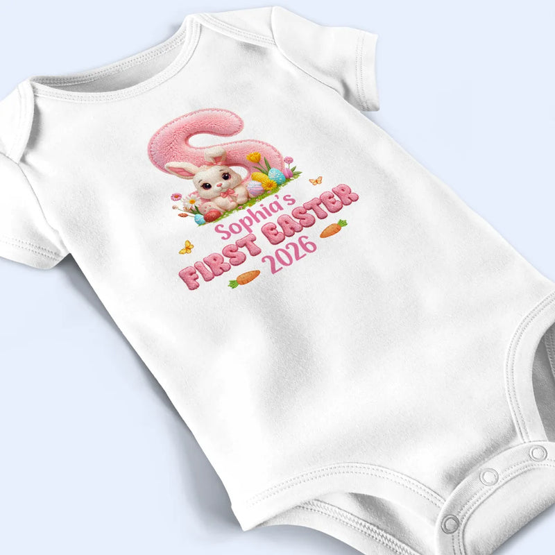 Easter,Gift For Kids,Grandma - Grandkids,Gift For Grandkids,Grandpa - Grandkids,Dad - Children,Mom - Children,Happy - Faux Chenille Bunny Alphabet Letters - Personalized Baby Onesie