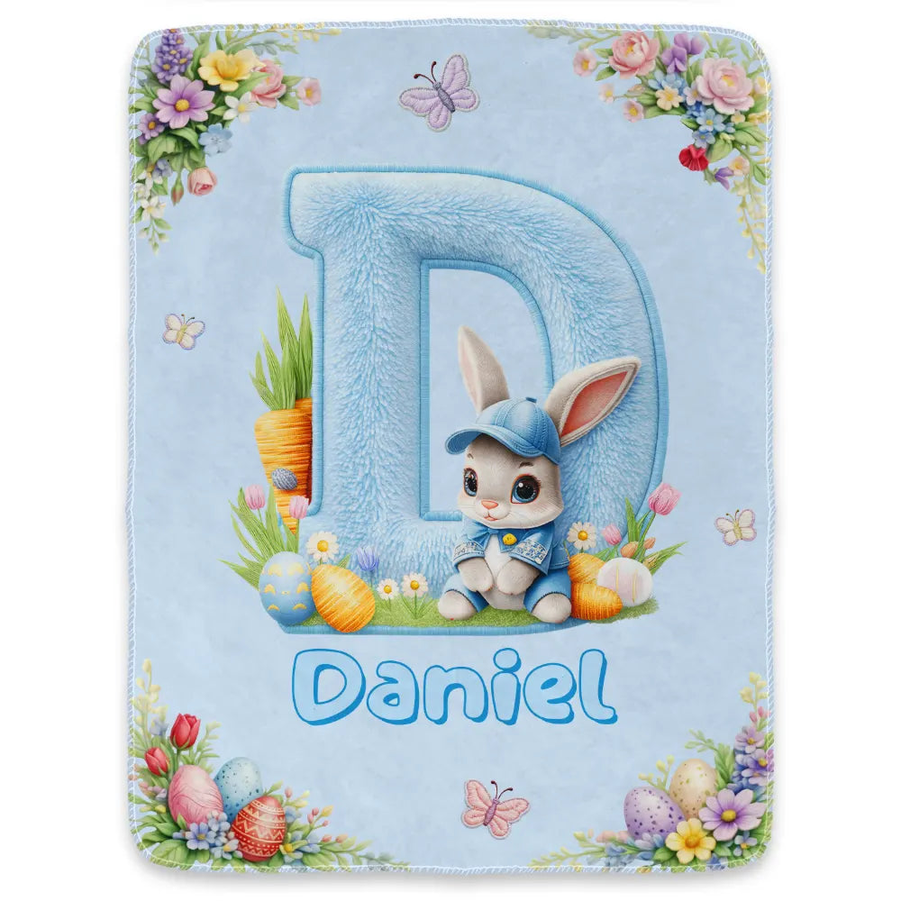 Easter,Non-Eng,Gift For Kids,Gift For Grandkids,Grandma - Grandkids,Grandpa - Grandkids,Dad - Children,Mom - Children,Happy - Faux Chenille Bunny Alphabet Letters - Personalized Fleece Blanket, Sherpa Blanket