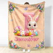 Easter,Non-Eng,Gift For Kids,Gift For Grandkids,Grandma - Grandkids,Grandpa - Grandkids,Dad - Children,Mom - Children,Happy - Faux Chenille Bunny Alphabet Letters - Personalized Fleece Blanket, Sherpa Blanket