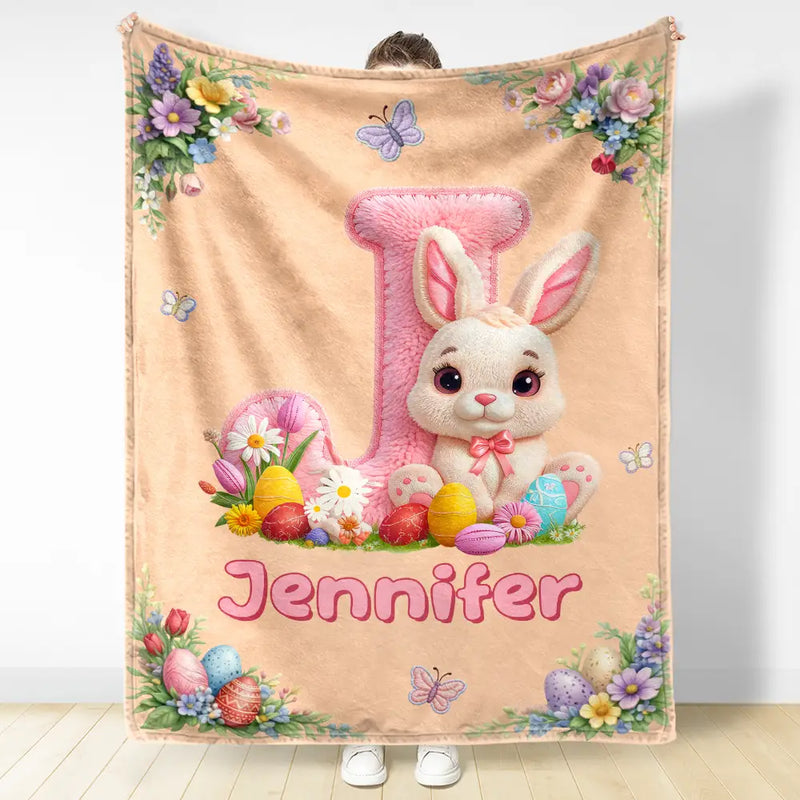 Easter,Non-Eng,Gift For Kids,Gift For Grandkids,Grandma - Grandkids,Grandpa - Grandkids,Dad - Children,Mom - Children,Happy - Faux Chenille Bunny Alphabet Letters - Personalized Fleece Blanket, Sherpa Blanket