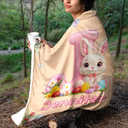 Easter,Non-Eng,Gift For Kids,Gift For Grandkids,Grandma - Grandkids,Grandpa - Grandkids,Dad - Children,Mom - Children,Happy - Faux Chenille Bunny Alphabet Letters - Personalized Fleece Blanket, Sherpa Blanket