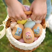 Easter,Non-Eng,Gift For Kids,Gift For Grandkids,Grandma - Grandkids,Grandpa - Grandkids,Dad - Children,Mom - Children,Happy - Faux Embroidery Effect Chenille Bunny Alphabet Letters - Personalized Musical Wooden Easter Egg Shaker