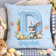 Easter,Non-Eng,Gift For Kids,Gift For Grandkids,Grandma - Grandkids,Grandpa - Grandkids,Dad - Children,Mom - Children,Happy - Faux Chenille Bunny Alphabet Letters - Personalized Pillow