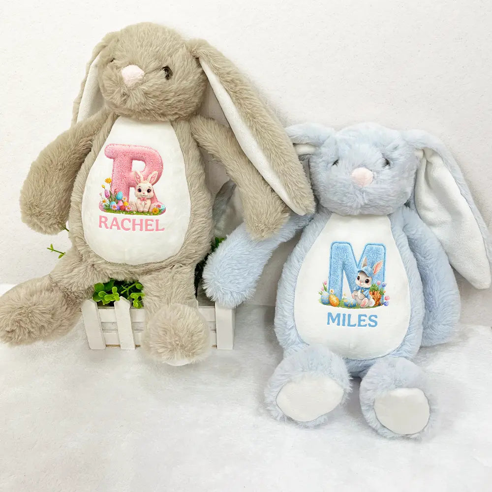 Easter, Happy, Gift For Kids, Parents - Faux Chenille Rabbit Alphabet Letters - Personalized Soft Toy Bunny