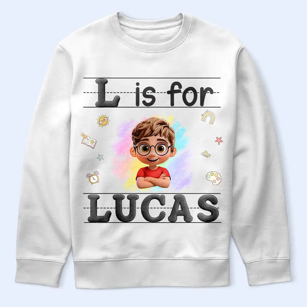 Back To School, Gift For Kids, Adorable, Icon - Faux Embroidery Chenille Initial & Name - Personalized T Shirt