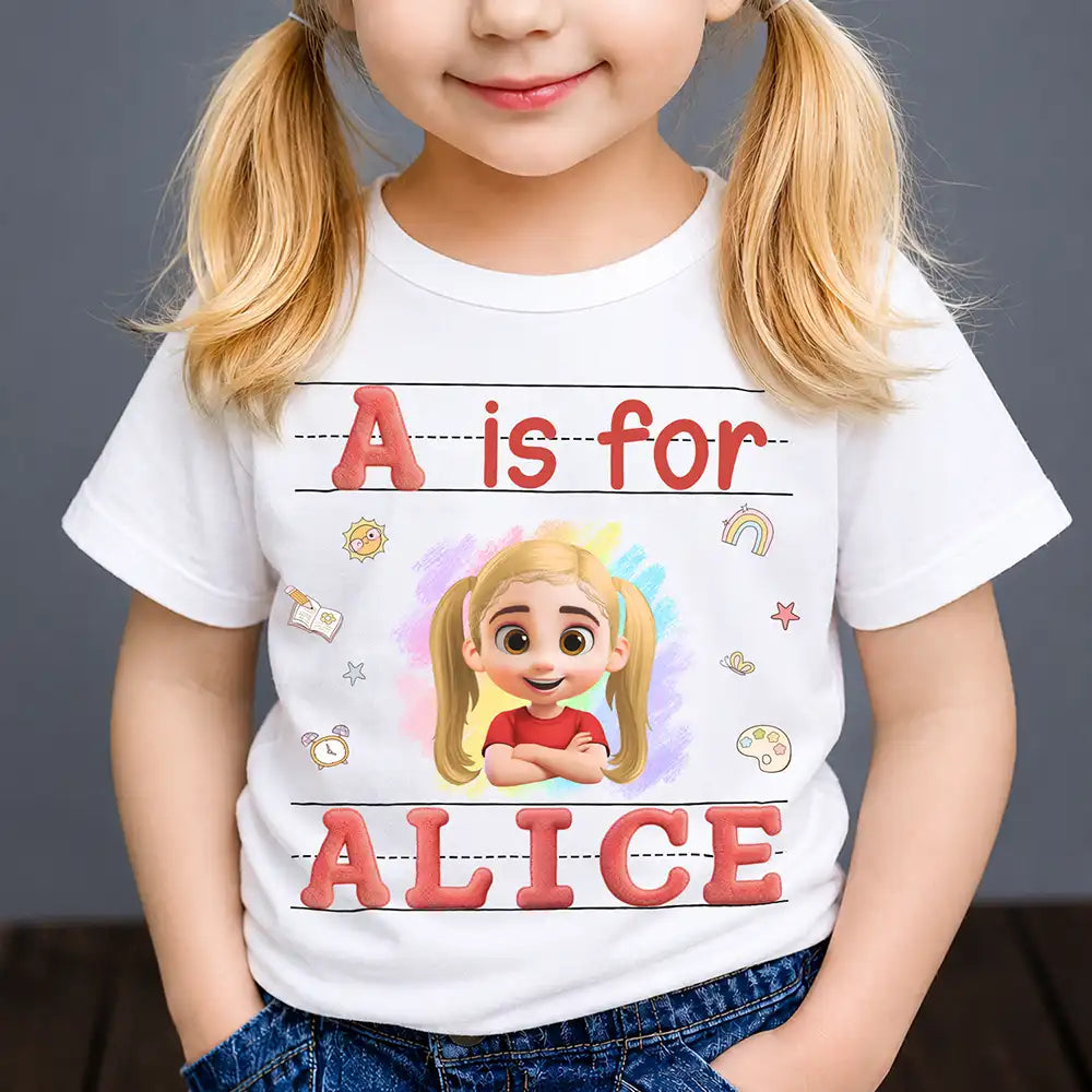 Back To School, Gift For Kids, Adorable, Icon - Faux Embroidery Chenille Initial & Name - Personalized T Shirt