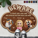 Pet Lovers,Pet Mom,Pet Dad,Pet Couple,Cat Lovers,Cat Mom,Cat Dad,Cat Couple,Dog Lovers,Dog Mom,Dog Dad,Dog Couple,Gift For Women,Gift For Men,Happy,Top Market - Faux Embroidery Effect A Crazy Cat Lady And Her Spoiled Rotten Dogs Cats - Personalized Custom Shaped Doormat