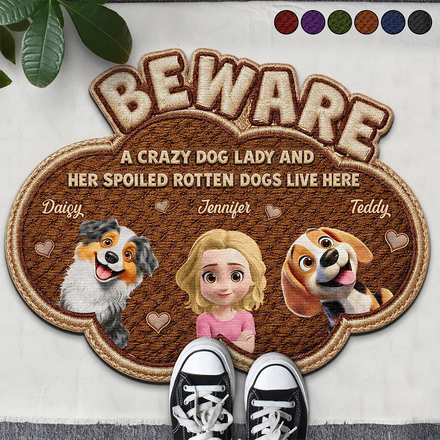 Faux Embroidery Effect A Crazy Cat Lady And Her Spoiled Rotten Dogs Cats - Personalized Custom Shaped Doormat