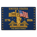 America 250th,Independence Day,Family,Proud,Custom Text - Faux Embroidery Effect America 250th Anniversary - Personalized Doormat
