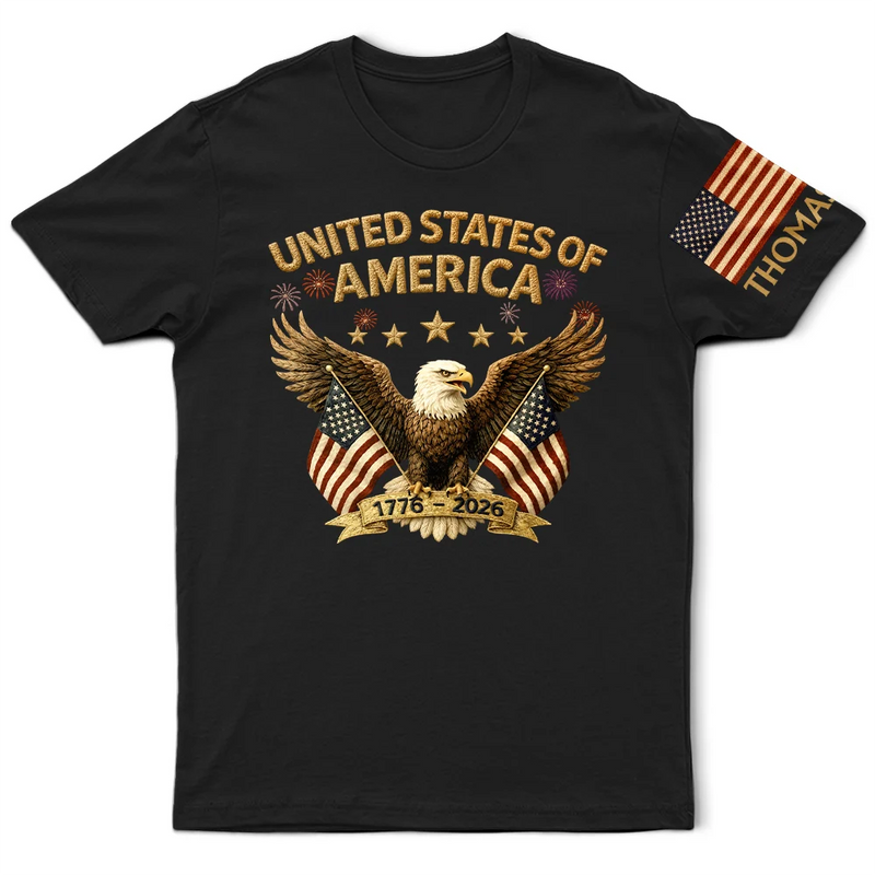 America 250th,Independence Day,Family,Proud,Custom Text - Faux Embroidery Effect America 250th Anniversary - Personalized T Shirt
