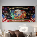 Family, Parents, Happy, America 250th - Faux Embroidery Effect America 250th Anniversary Family Name - Personalized Horizontal Banner