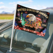 Independence Day,America 250th,Family,Proud - Faux Embroidery Effect America 250th Anniversary Family Name - Personalized Car Flag