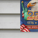 America 250th, Independence Day, Family, Proud, Custom Text - Faux Embroidery Effect America 250th Anniversary Family Name - Personalized Flag