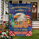America 250th, Independence Day, Family, Proud, Custom Text - Faux Embroidery Effect America 250th Anniversary Family Name - Personalized Flag