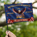 America 250th,Independence Day,Family,Proud,Custom Text - Faux Embroidery Effect America 250th Anniversary Family Name - Personalized Handheld Flag