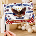 America 250th,Independence Day,Family,Proud,Custom Text - Faux Embroidery Effect America 250th Anniversary Family Name - Personalized Handheld Flag