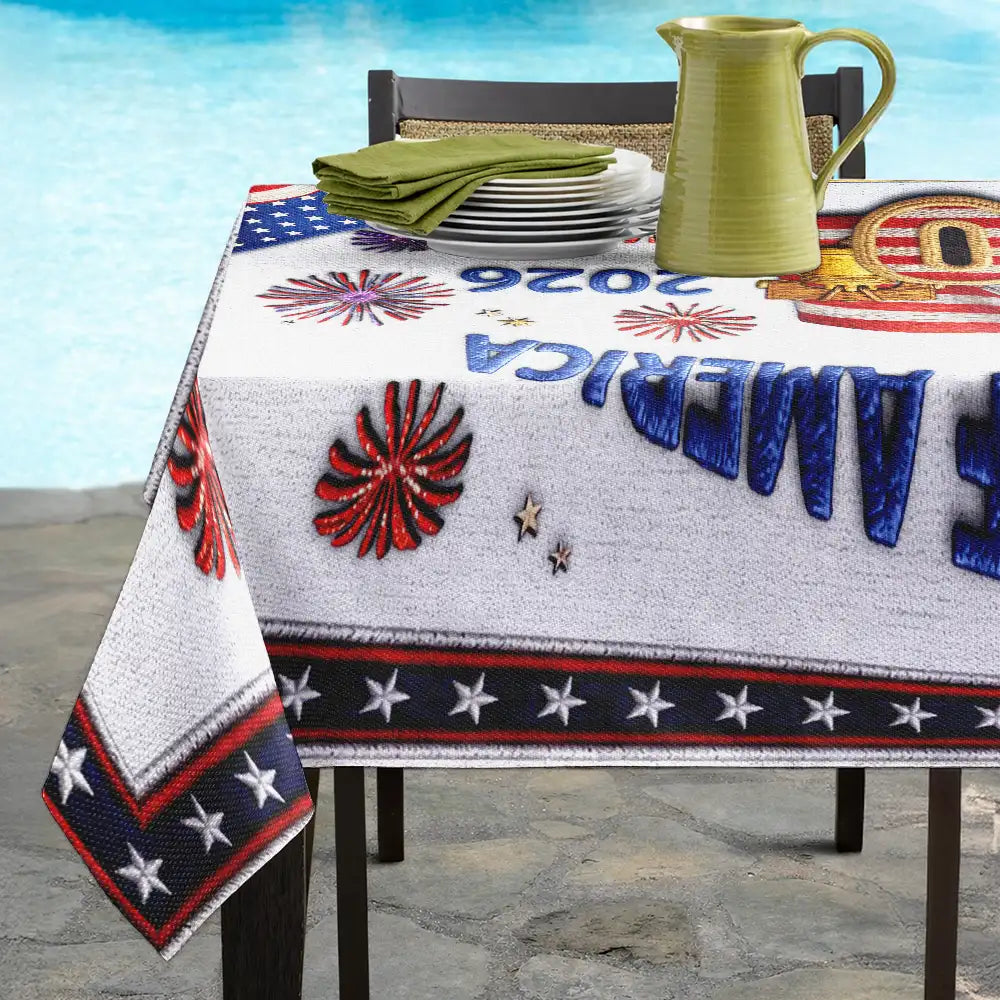 Independence Day,America 250th,Family,Proud - Faux Embroidery Effect America 250th Anniversary Family Name - Personalized Tablecloth