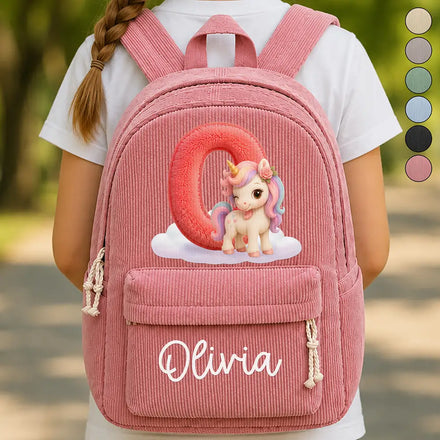 Faux Embroidery Effect Chenille Animal & Alphabet Letters - Personalized Corduroy Backpack