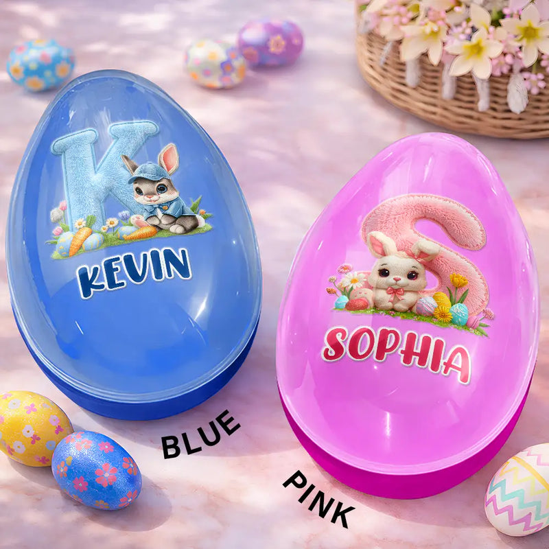 Easter,Non-Eng,Gift For Kids,Gift For Grandkids,Grandma - Grandkids,Grandpa - Grandkids,Dad - Children,Mom - Children,Happy - Faux Embroidery Effect Chenille Bunny Alphabet Letters - Personalized Fillable Egg