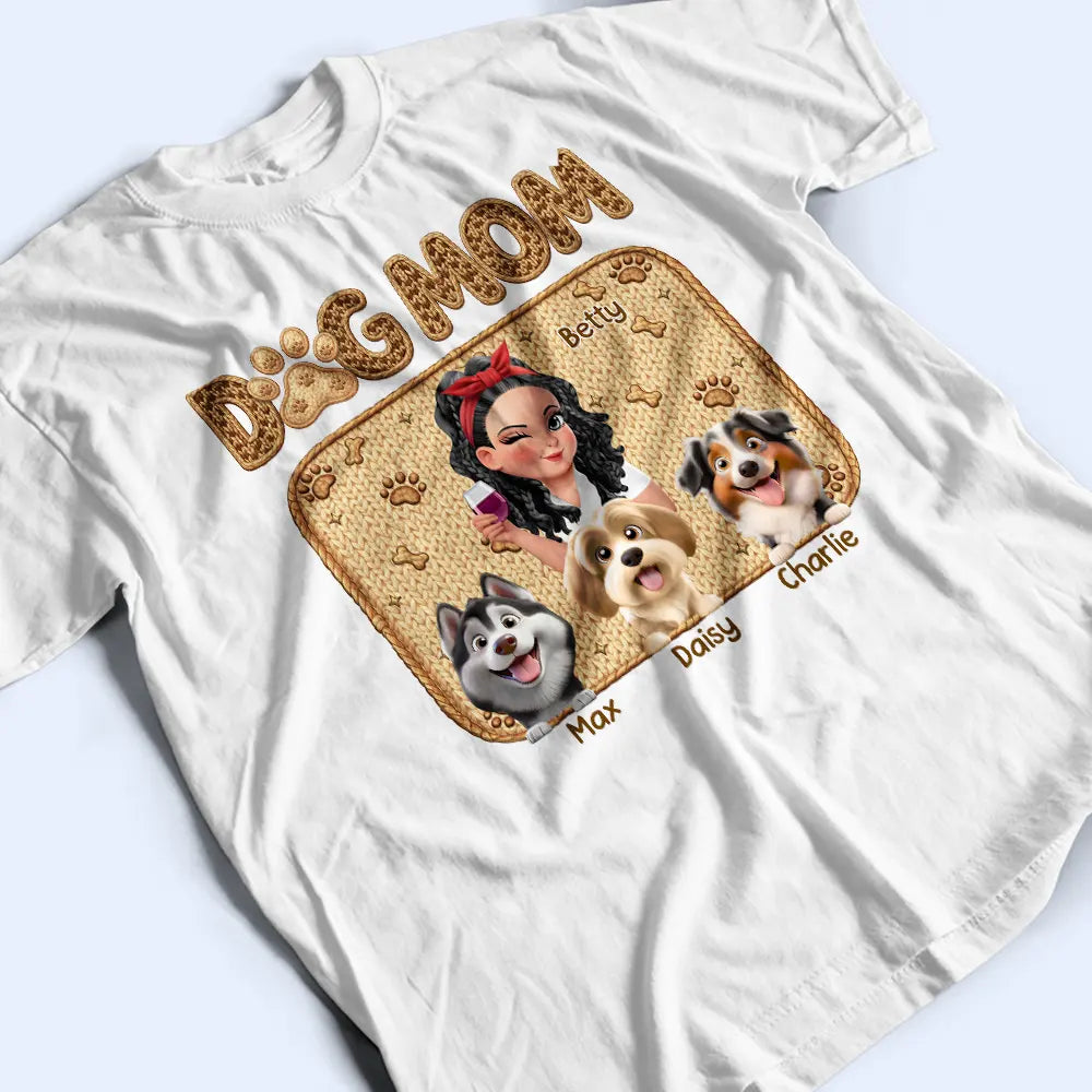Pet Lovers,Pet Mom,Dog Lovers,Dog Mom,Happy - Faux Embroidery Effect Dog Mom Dog Mum - Personalized T Shirt
