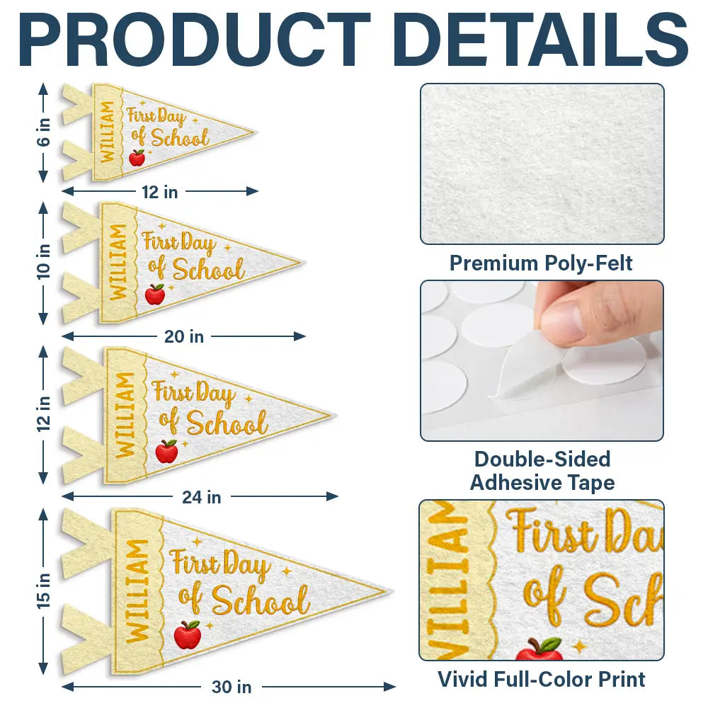 Confident,Back To School,Gift For Kids,Custom Text - Faux Embroidery Effect First Day Of School - Personalized Pennant