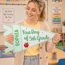 Confident,Back To School,Gift For Kids,Custom Text - Faux Embroidery Effect First Day Of School - Personalized Pennant