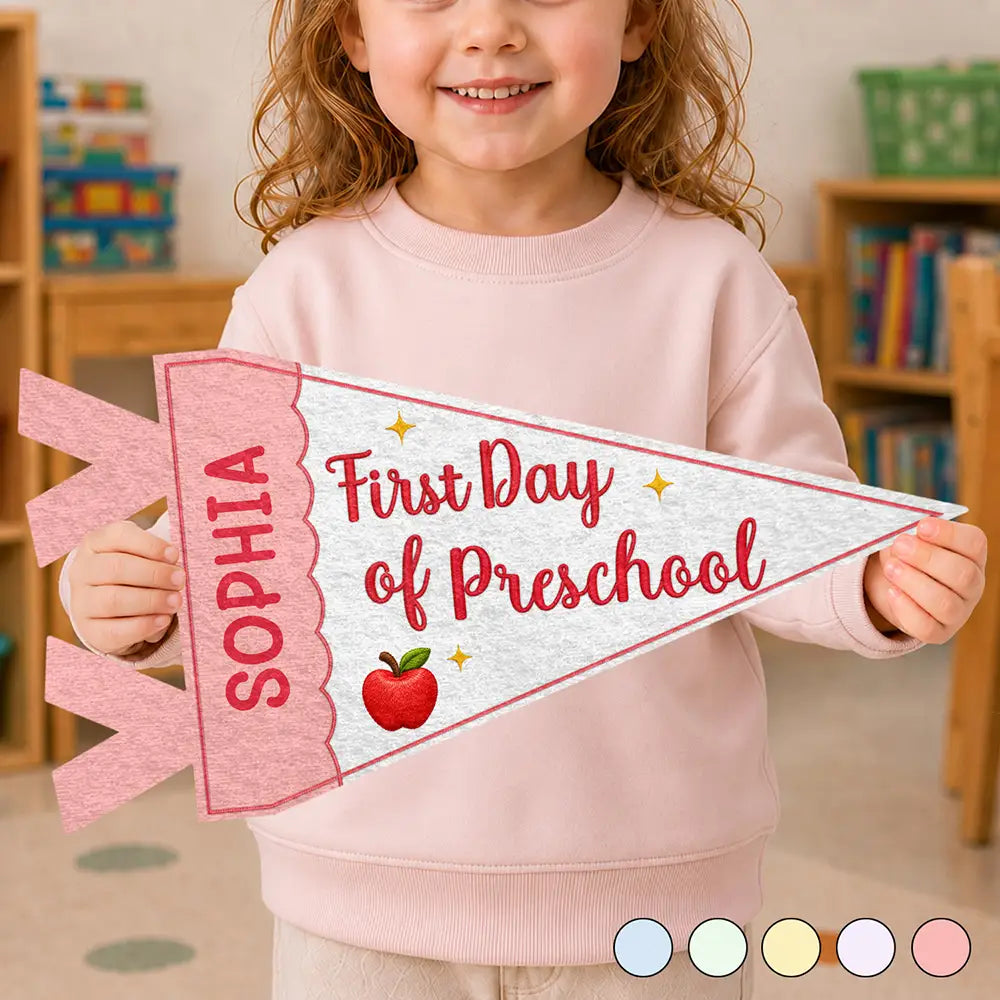 Confident,Back To School,Gift For Kids,Custom Text - Faux Embroidery Effect First Day Of School - Personalized Pennant