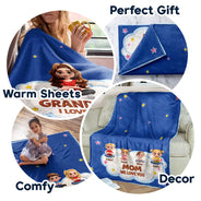 Gift For Grandma,Gift For Grandpa,Grandpa - Grandkids,Grandma - Grandkids,Gift For Women,Gift For Men,Happy - Faux Embroidery Effect Grandkids Mom Grandma We Love You - Personalized Fleece Blanket, Sherpa Blanket