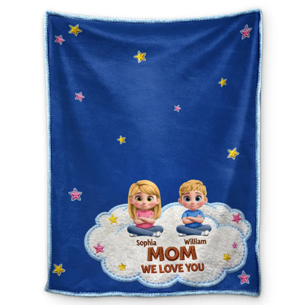 Faux Embroidery Effect Grandkids Mom Grandma We Love You - Personalized Fleece Blanket, Sherpa Blanket