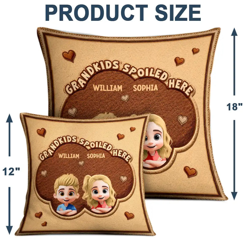 Gift For Grandma,Gift For Grandpa,Grandpa - Grandkids,Grandma - Grandkids,Gift For Women,Gift For Men,Happy - Faux Embroidery Effect Grandkids Spoiled Here - Personalized Pillow