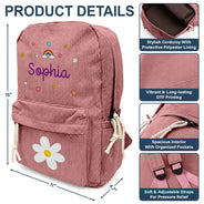 Back To School, Gift For Kids, Adorable, Icon - Faux Embroidery Effect Kid's Name - Personalized Corduroy Backpack