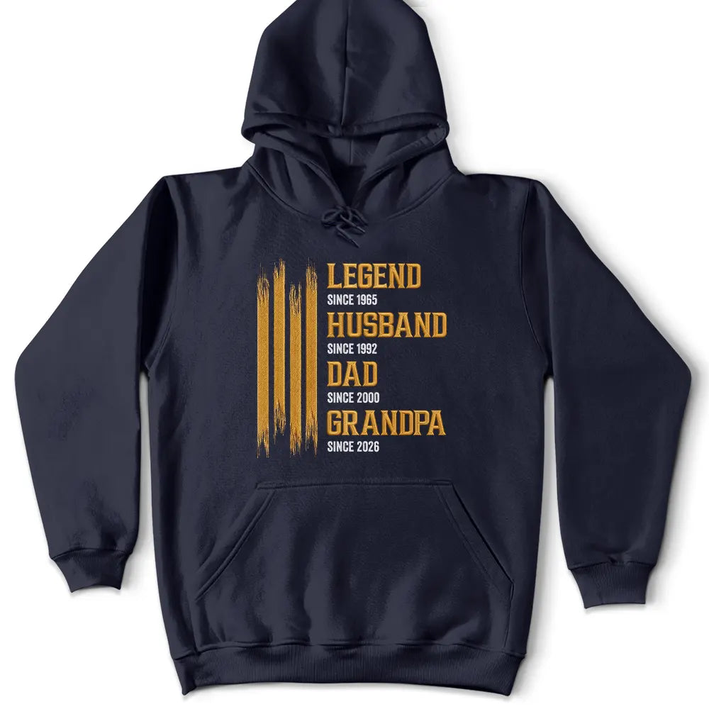 Gift For Grandpa,Gift For Father,Happy,Top Market,Independence Day,Non-Eng,Vector,Proud - Faux Embroidery Effect Legend Husband Dad Grandpa - Personalized T Shirt