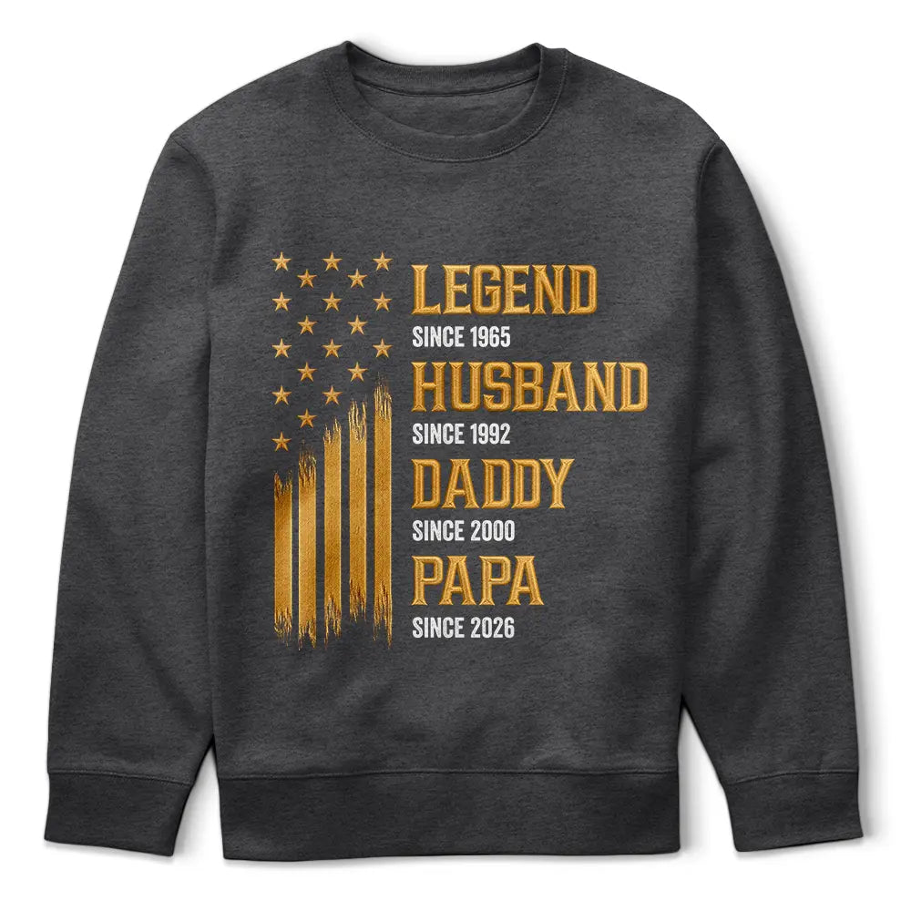 Gift For Grandpa,Gift For Father,Happy,Top Market,Independence Day,Non-Eng,Vector,Proud - Faux Embroidery Effect Legend Husband Dad Grandpa - Personalized T Shirt