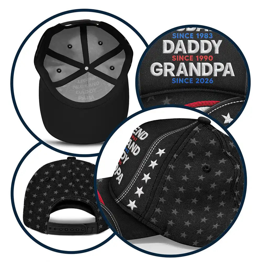 Gift For Grandpa,Gift For Father,Gift For Men,Happy,Independence Day,Proud - Faux Embroidery Effect Legend Husband Daddy Grandpa - Personalized Classic Cap