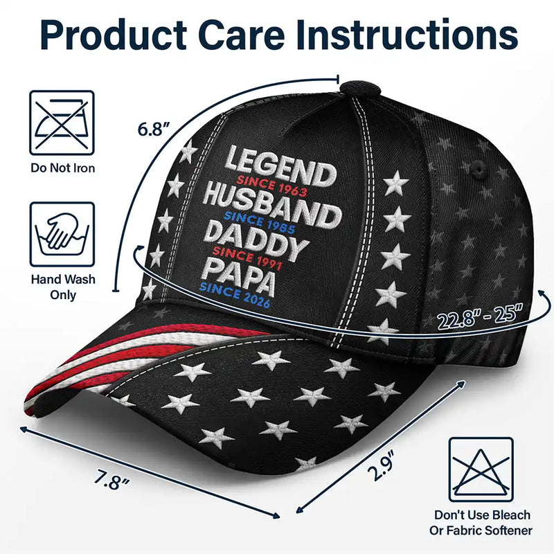 Gift For Grandpa,Gift For Father,Gift For Men,Happy,Independence Day,Proud - Faux Embroidery Effect Legend Husband Daddy Grandpa - Personalized Classic Cap