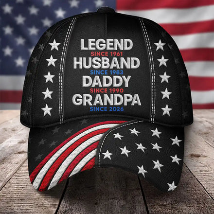 Faux Embroidery Effect Legend Husband Daddy Grandpa - Personalized Classic Cap