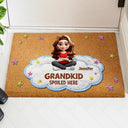 Gift For Grandma,Gift For Grandpa,Grandpa - Grandkids,Grandma - Grandkids,Gift For Women,Gift For Men,Happy - Faux Embroidery Effect Spoiled Grandkids Live Here - Personalized Coconut Doormat