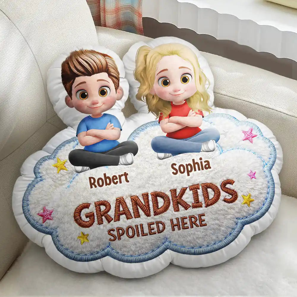 Faux Embroidery Effect Spoiled Grandkids Live Here - Personalized Custom Shaped Pillow