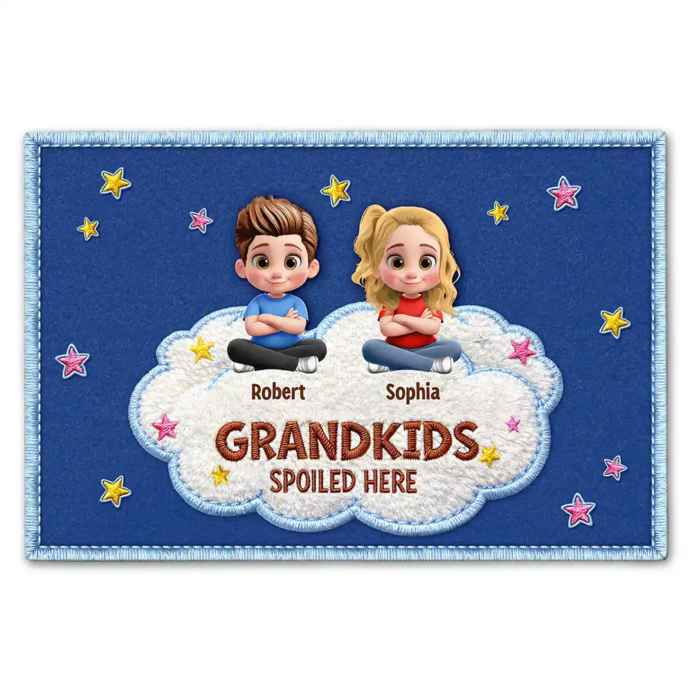 Faux Embroidery Effect Spoiled Grandkids Live Here - Personalized Doormat