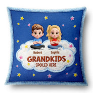 Gift For Grandma,Gift For Grandpa,Grandpa - Grandkids,Grandma - Grandkids,Gift For Women,Gift For Men,Happy - Faux Embroidery Effect Spoiled Grandkids Live Here - Personalized Pillow