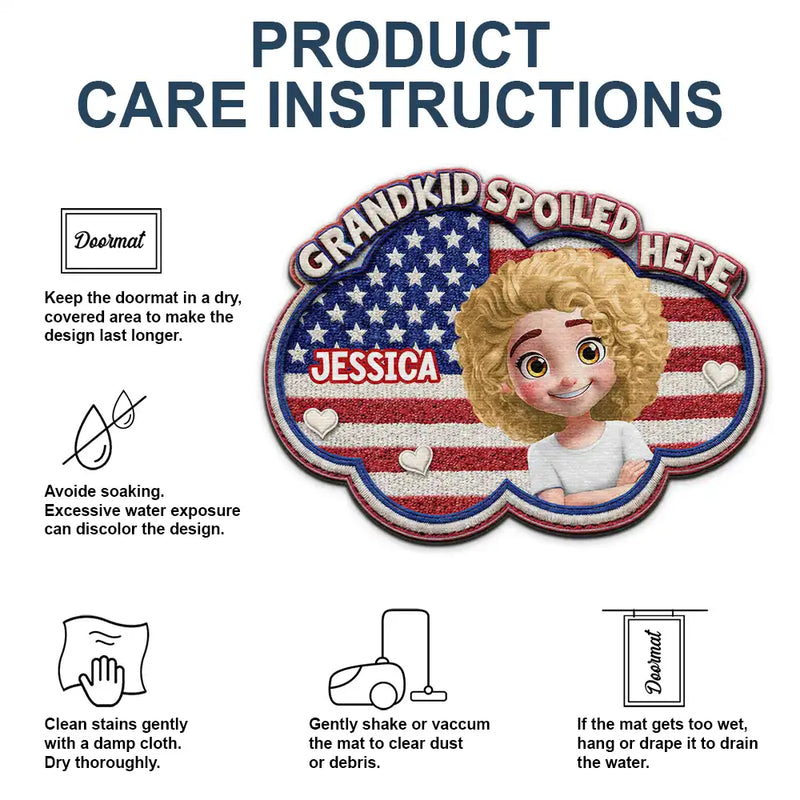 Gift For Grandma, Gift For Grandpa, Gift For Grandparents, Happy - Faux Embroidery Effect Star & Stripes Grandkids Spoiled Here - Personalized Custom Shaped Doormat