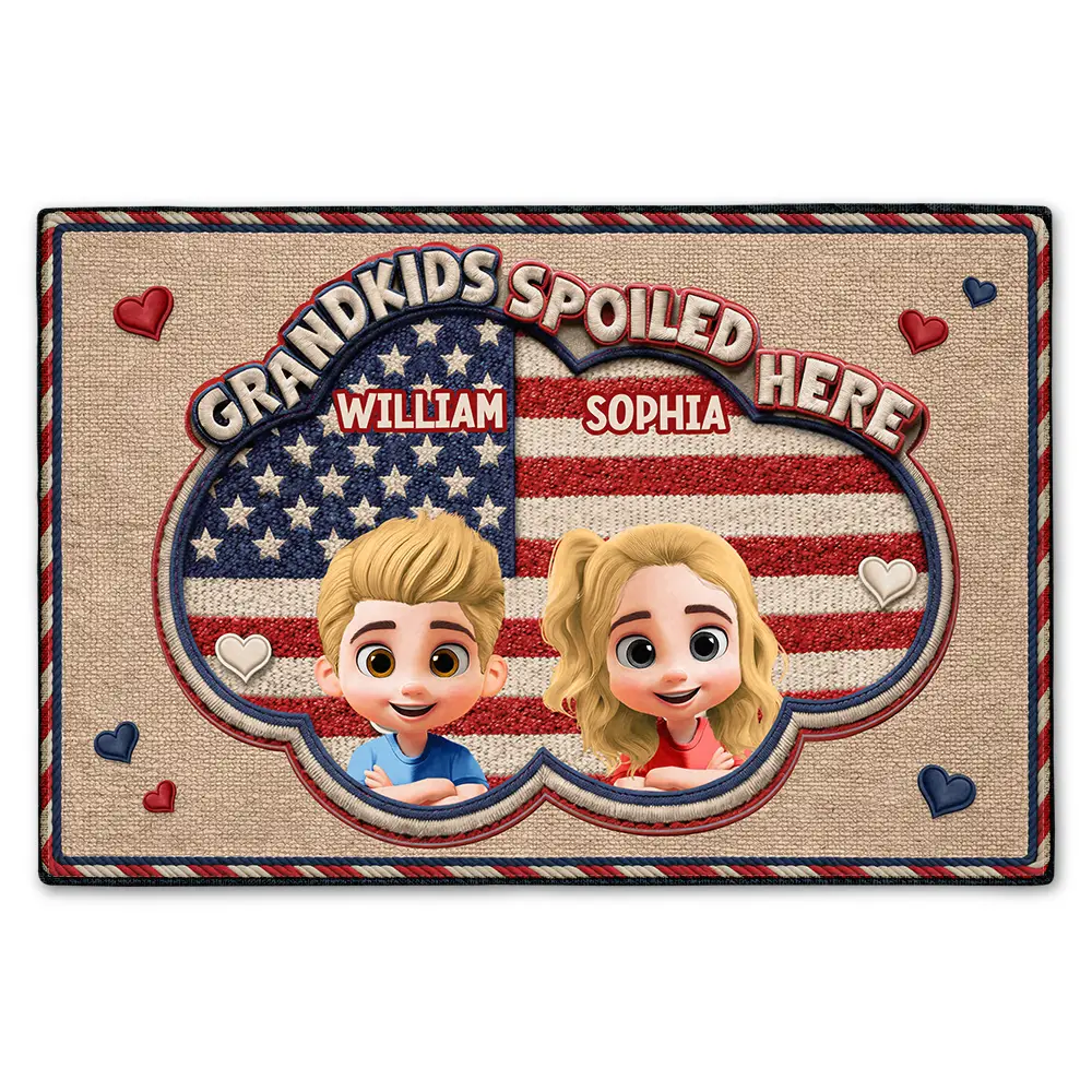 Faux Embroidery Effect Star & Stripes Grandkids Spoiled Here - Personalized Doormat