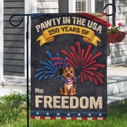 Pet Lovers,Pet Mom,Pet Dad,Dog Lovers,Dog Mom,Dog Dad,Cat Lovers,Cat Mom,Cat Dad,Custom Photo,Happ - Faux Embroidery Effect Star & Stripes Pawty In The USA - Personalized Flag
