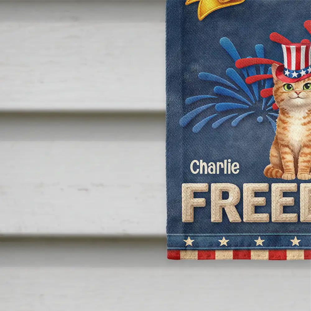 Pet Lovers,Pet Mom,Pet Dad,Dog Lovers,Dog Mom,Dog Dad,Cat Lovers,Cat Mom,Cat Dad,Custom Photo,Happ - Faux Embroidery Effect Star & Stripes Pawty In The USA - Personalized Flag